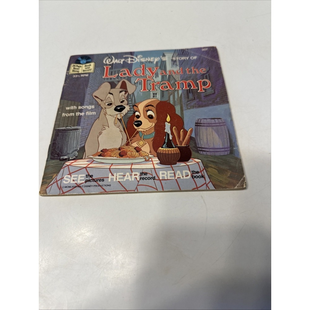 Disney's See, Hear & Read Book & 33 1/3" RPM Record, Lady & the Tramp, INV 65823